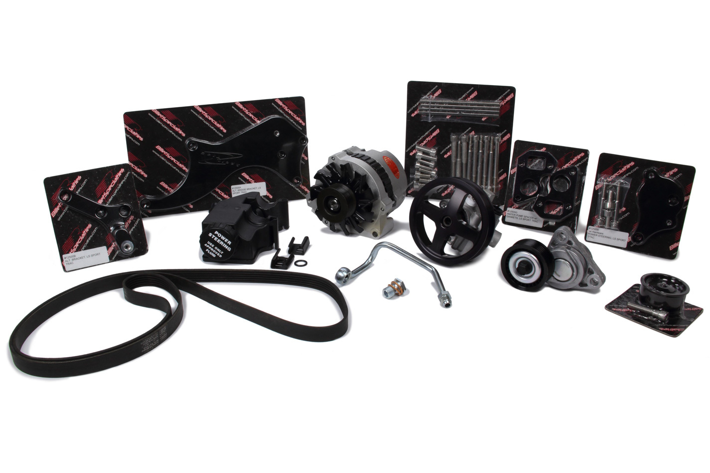 BILLET SPECIALTIES Pulley Kit, Sport Trac, 6 Rib Serpentine, Billet Aluminum, Black Anodize, GM LS Series Engines, Kit