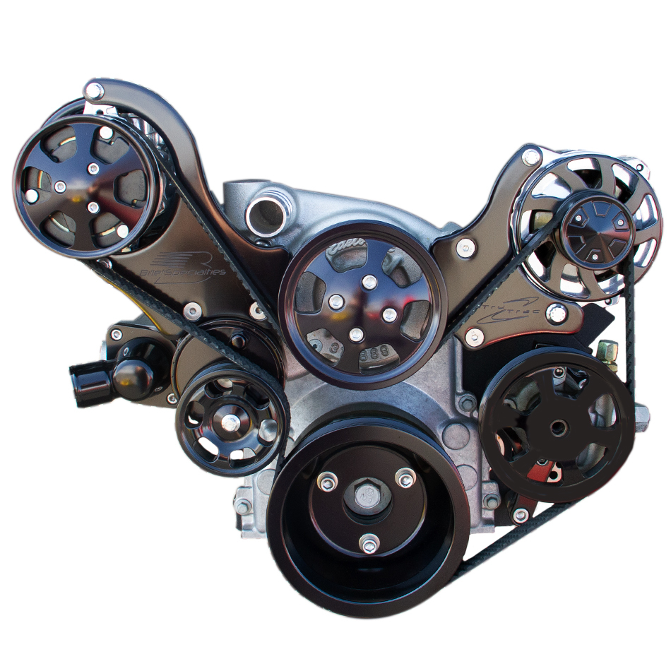 BILLET SPECIALTIES Pulley Kit, Tru Trac, 6 Rib Serpentine, Aluminum, Black Anodize, GM LS Series Engines, Kit