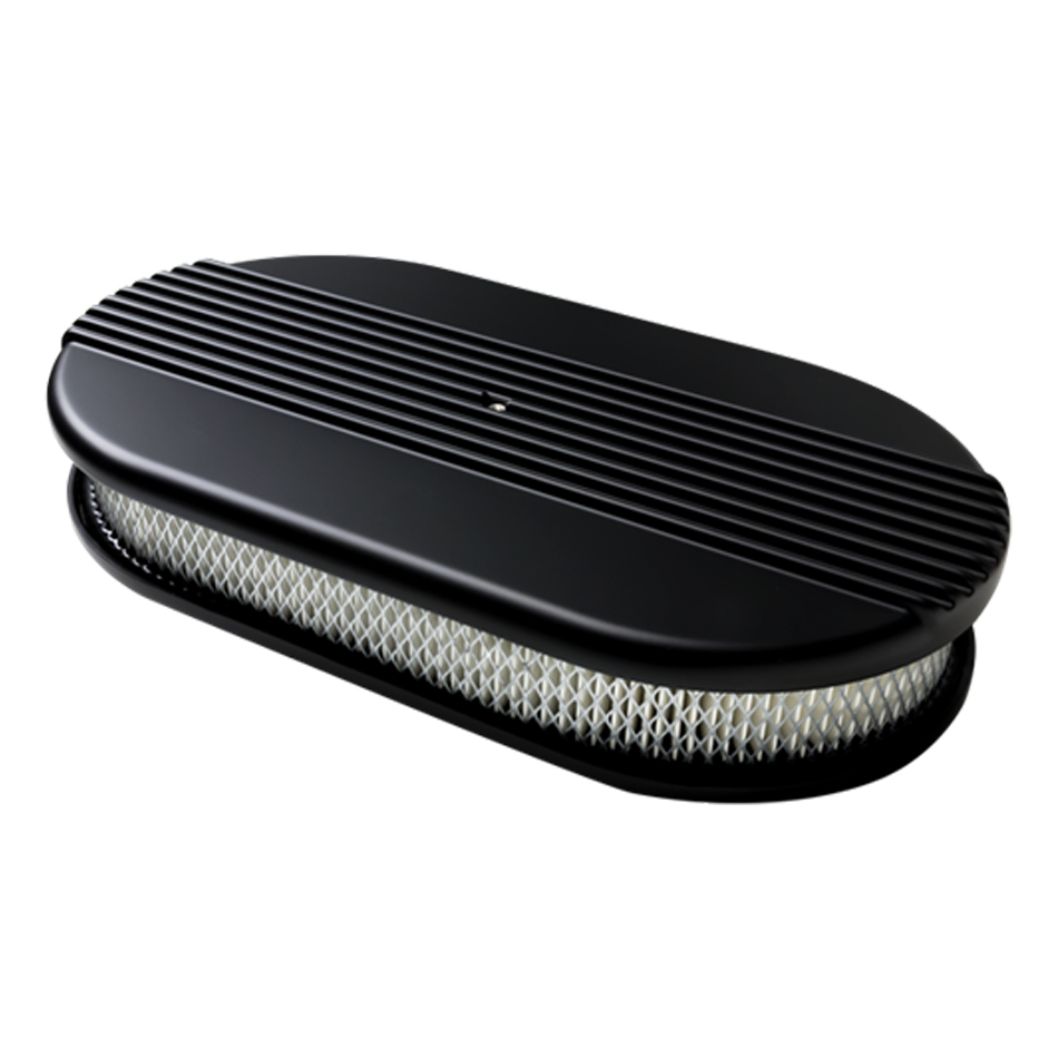 BILLET SPECIALTIES Air Cleaner Assembly, 15 x 8-1/2" Oval, 3" Tall, 5-1/8" Carb Flange, Aluminum, Black Powder Coat, Kit