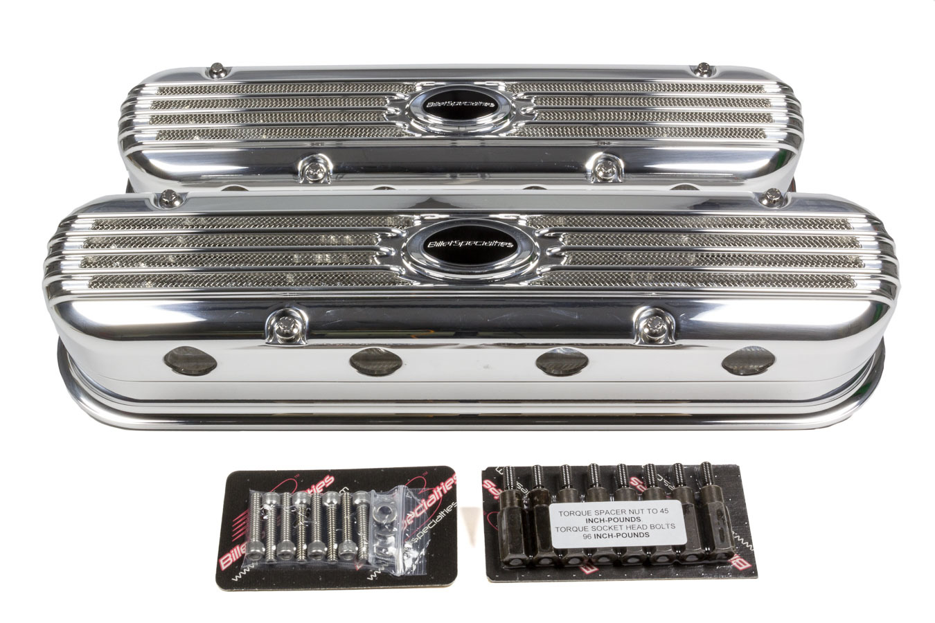 BILLET SPECIALTIES Valve Cover, Ribbed, Stock Height, Baffled, Billet Aluminum, Polished, LS3, GM LS Series Engines, Pair