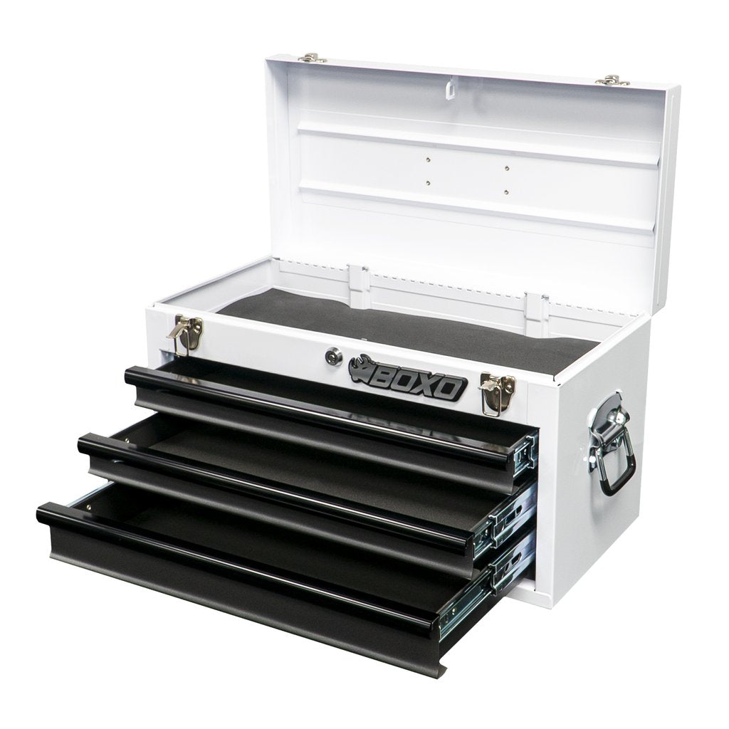 BOXO USA 3-Drawer Hand Carry Tool Box : Gray Drawers - Black Drawer Trim
