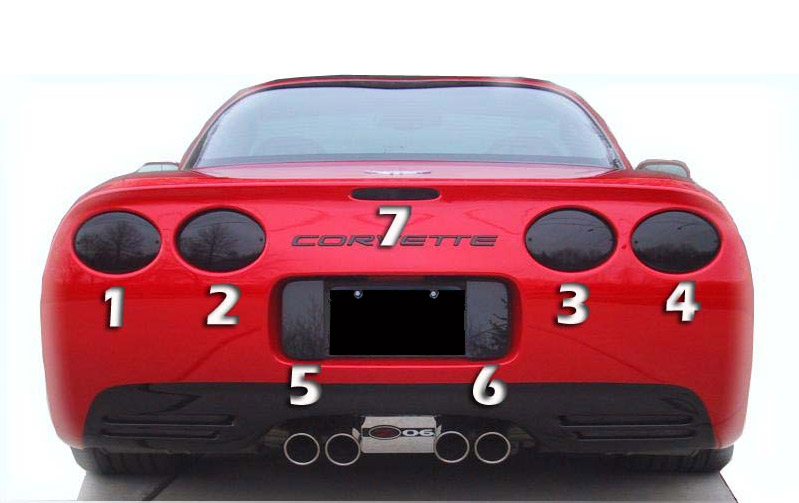 C5 & Z06 Corvette 7 pc. Rear Blackout Kit - 97-04, Flat Style Leneses