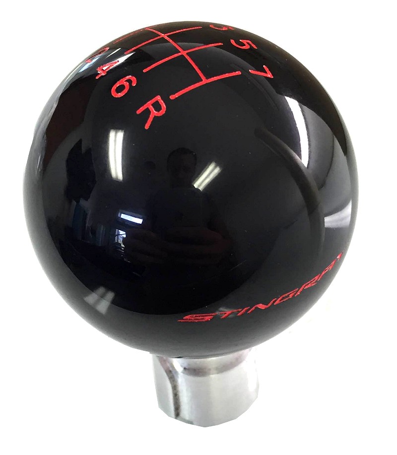 C7 Corvette 14-19 Shifter Knob - Black 7 Speed With Red Pattern And STINGRAY Logo