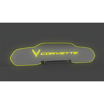C8 Corvette WindRestrictor Illuminated Glow Plate, Flags Left Of Script Coupe