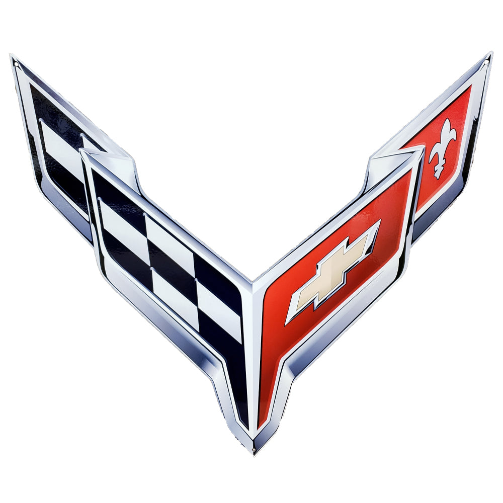 C8 Corvette Crossed-Flag Emblem Metal Sign