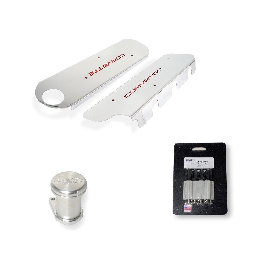 Corvette C5 Steel Chrome W/Corvette Cutout Coil Cover Kit LS1 LS6 for use with Billet Fuel Rail only