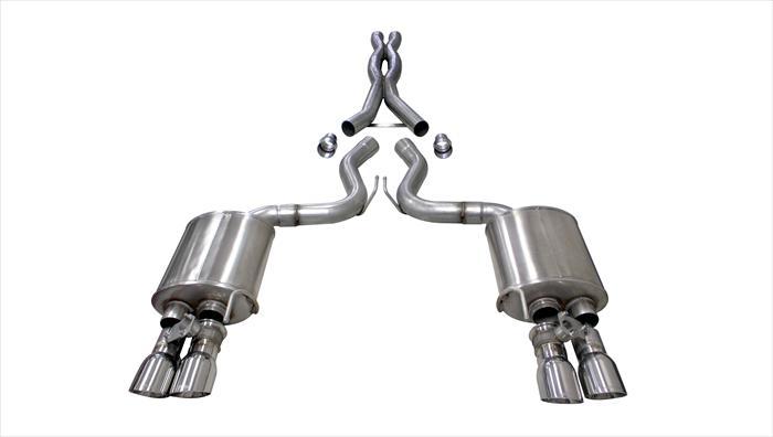 Corsa Exhaust System, Sport/Xtreme, Cat-Back, Valved Tip, 3" Dia. 4" Tip, Stainless, Natural, Ford Coyote, Ford Must
