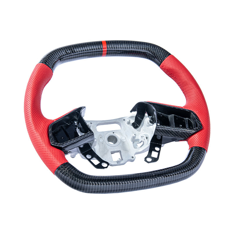 EOS C8 Corvette CARBON FIBER Red Perforated Leather Stripe - W / Button Cover