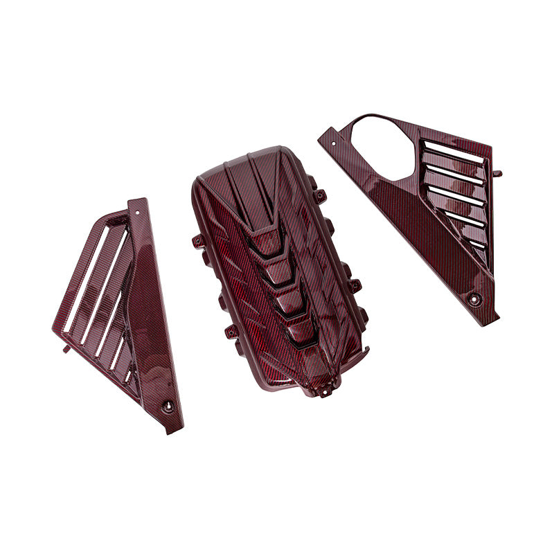 EOS C8 Corvette Coupe Engine Cover W/ Bay Panel Insert - Red Carbon Fiber