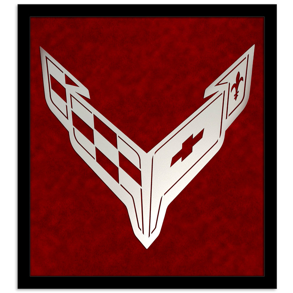 C8 Corvette Framed Laser Cut Crossed Flags - Red