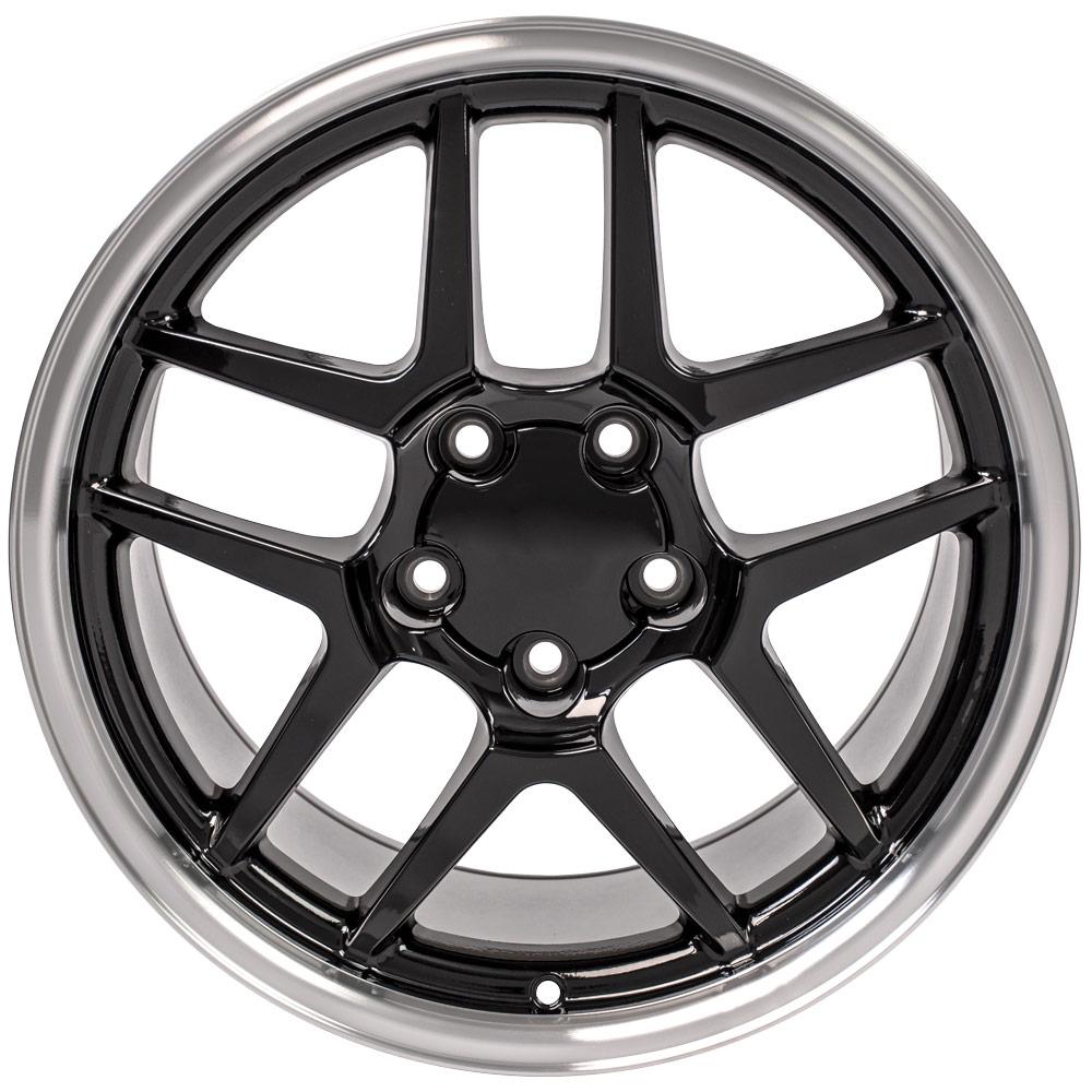 18" Replica Wheel fits Chevy Corvette,  CV04 Machined Lip Black 18x10.5