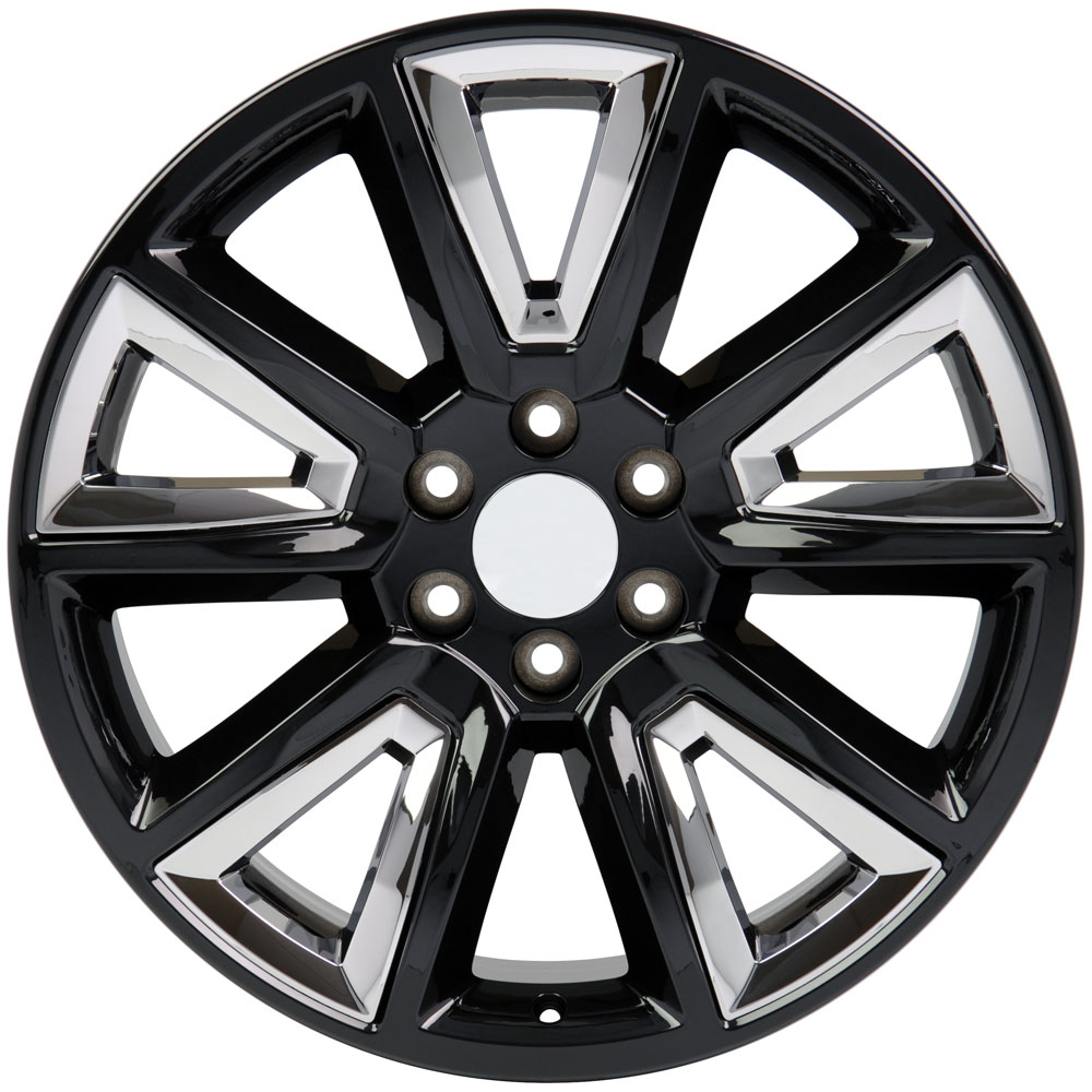 22" fits Chevrolet,  Tahoe Replica Wheel,  Black with Chrome Inserts 22x9