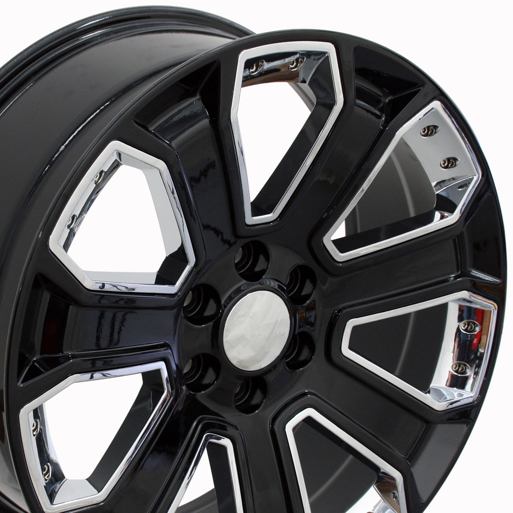 20" Replica Wheel fits Chevy Silverado,  CV93 Chrome Insert Black 20x8.5