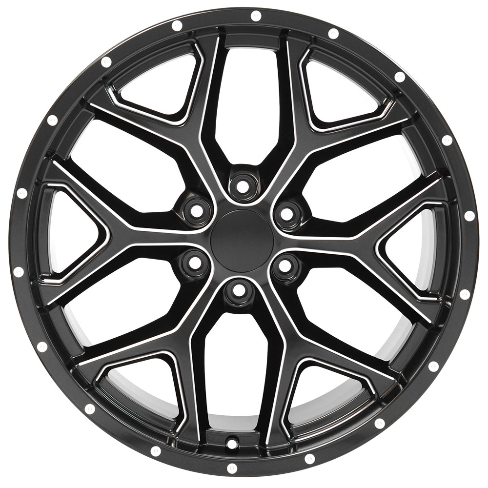 22" fits Chevrolet,  Deep Dish Silverado Replica Wheel,  Satin Black with Milled Edges 22x9.5