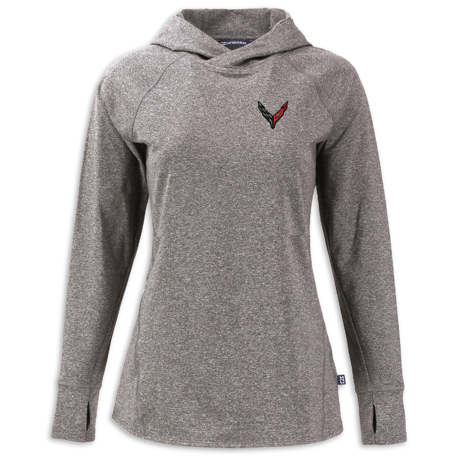 C8 Corvette Women's Hooded Pullover - Black Heather Moisture Wicking UPF 50+