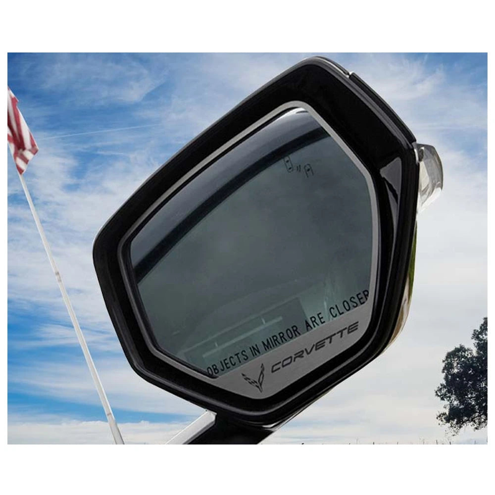 C8 Corvette - Etched Side Mirror Trim 2Pc Kit Brushed Finish Stainless Steel