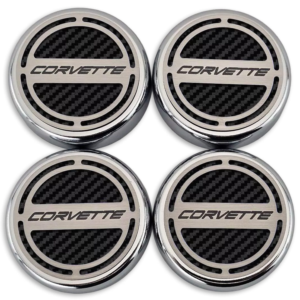 C8 Corvette Carbon Fiber Cap Cover 4pc Kit Stainless Steel