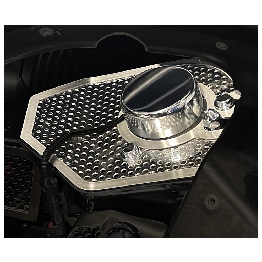 C8 Corvette Convertible Perforated Shock Tower Covers Stainless Steel