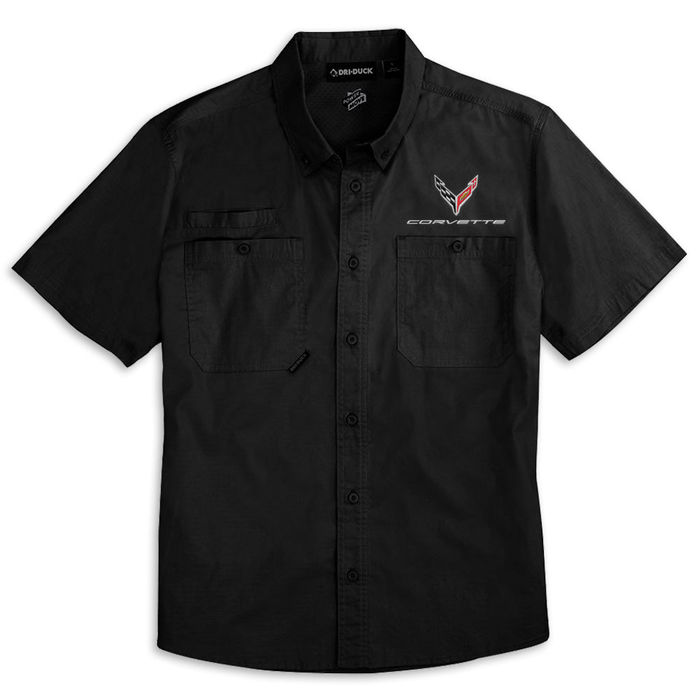 C8 Corvette DRI DUCK Short Sleeve Button Down Black