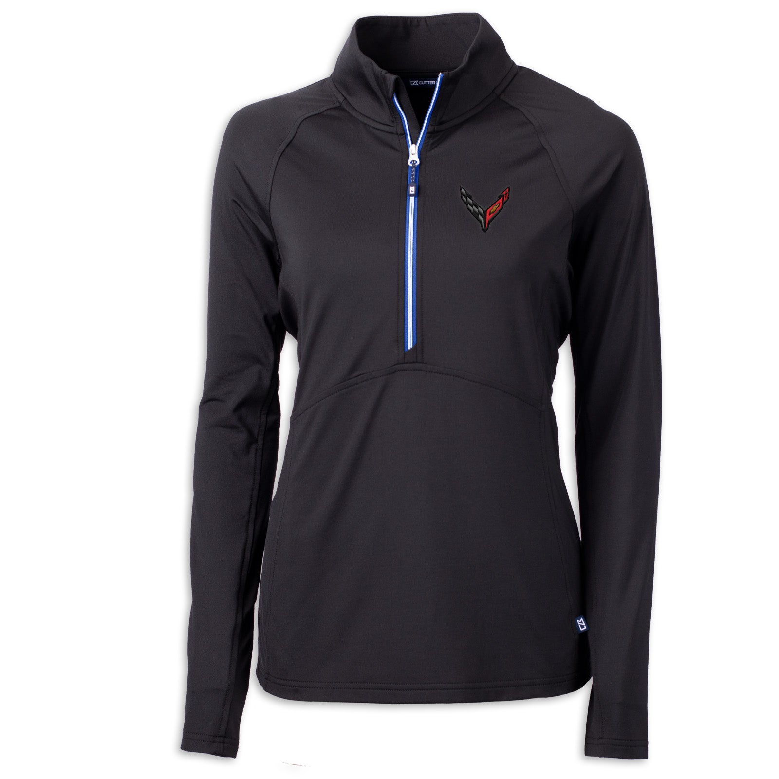 C8 Corvette Women's Crossed Flags Half-Zip - Black/Tour Blue