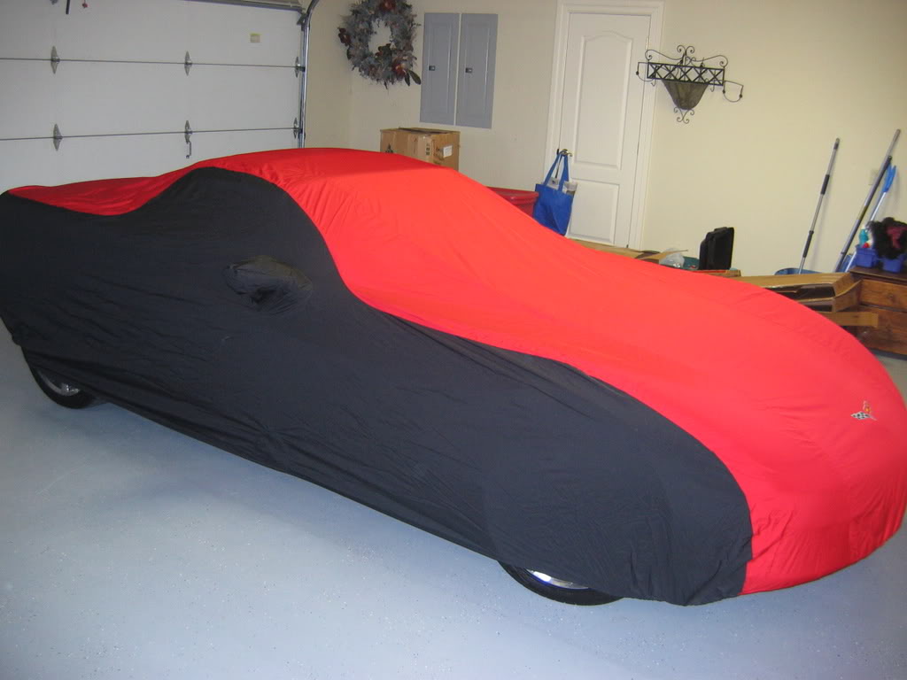 C6 Corvette Genuine GM Car Cover Outdoor All Weather Black/Red with Crossed-Flag Logo