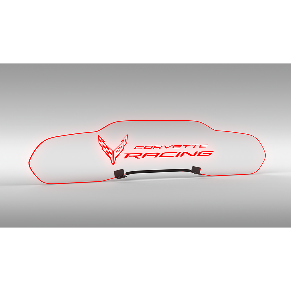 C8 Corvette WindRestrictor Illuminated Glow Plate, Flags With Corvette Racing Coupe