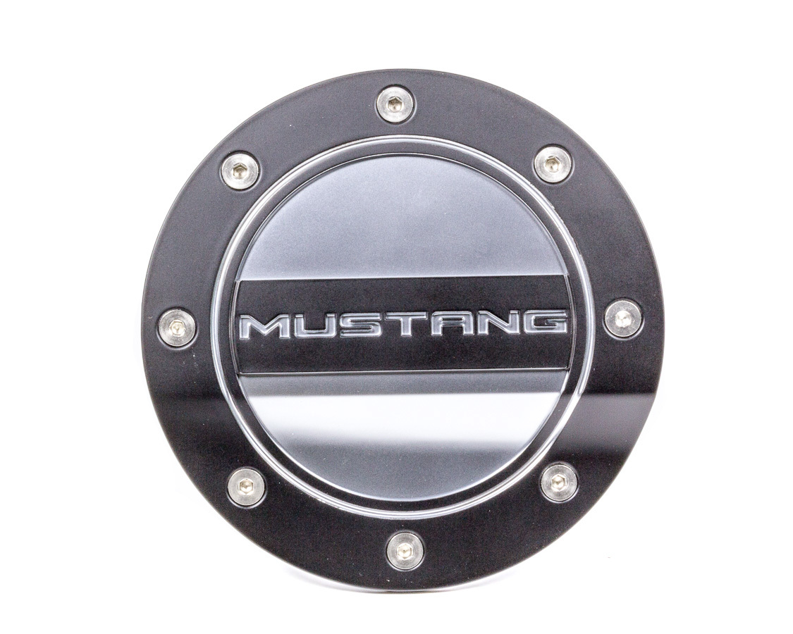 Drake Automotive Fuel Door, Mustang Script Logo, Plastic, Black/Silver, Ford Mustang 2015-17, Each