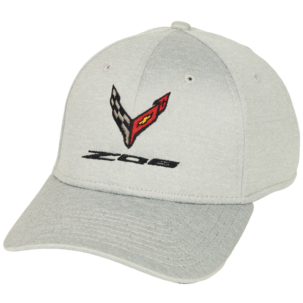 C8 Corvette Z06 Embroidered Heathered Cap With Flags, Light Grey