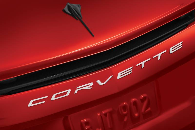 C8 Corvette 2020 + GM OEM Accessory, Rear Bumper "Corvette" Script in Arctic White