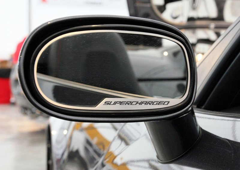 Corvette Side Mirror Trim "SUPERCHARGED" Brushed Stainless Steel 2 pc C6, Z06, ZR1 & Grand Sport