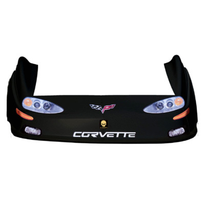 Dirt Track C6 Corvette New Style Race Car Body, Molded Plastic Nose, Fenders and Graphics, Black