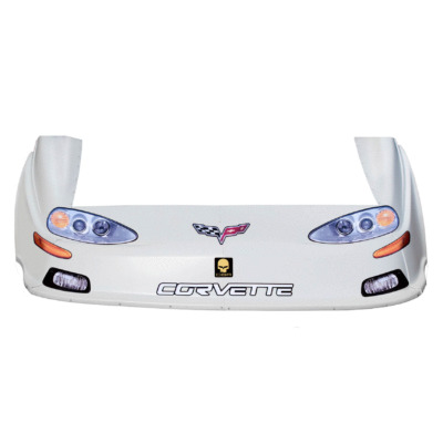 Dirt Track C6 Corvette OLD Style Race Car Body, Molded Plastic Nose, Fenders and Graphics, White