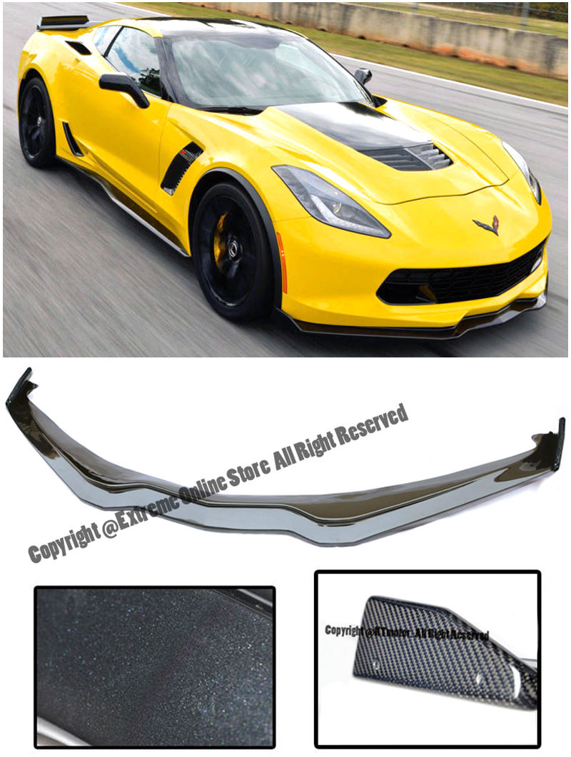 C7 Corvette  2014- All Trim Models Z06's Z07 Stage 2 Style Carbon Flash Paint Front Lip With Side Carbon Deflectors ABS Plastic