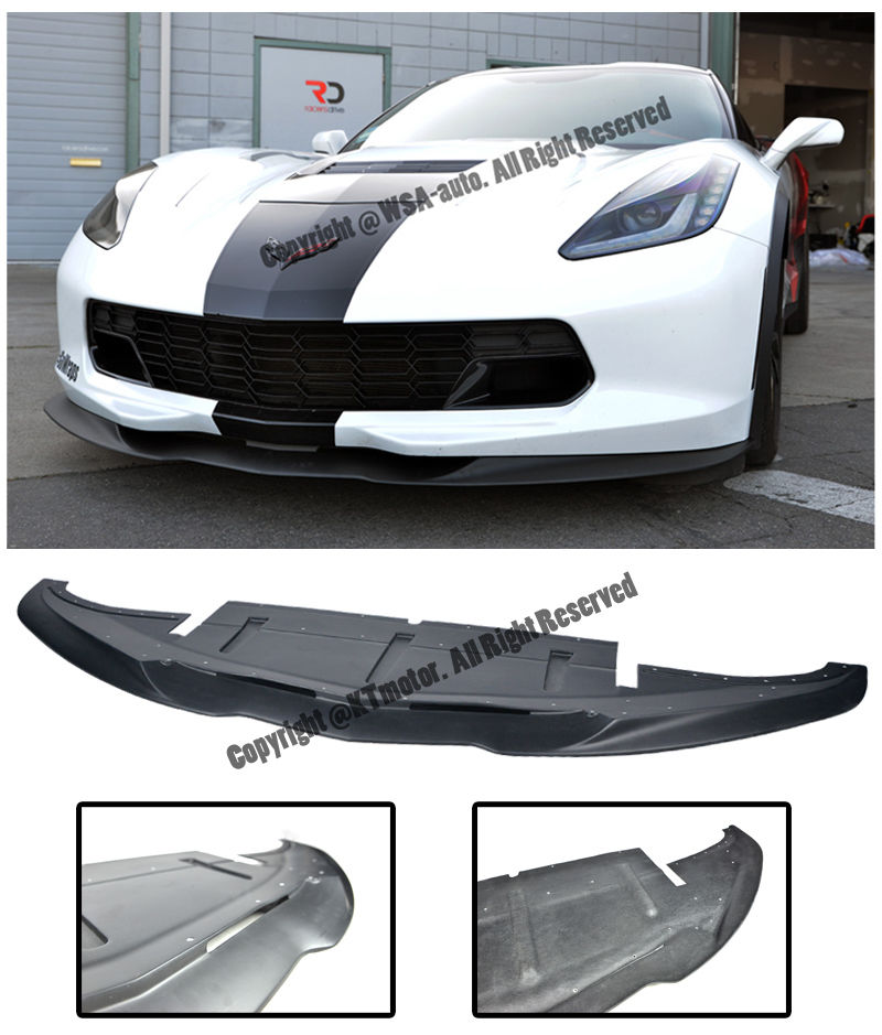C7 Corvette  2014- All Trim Models ACS Stle Unpainted Black Front Lip FiberGlass