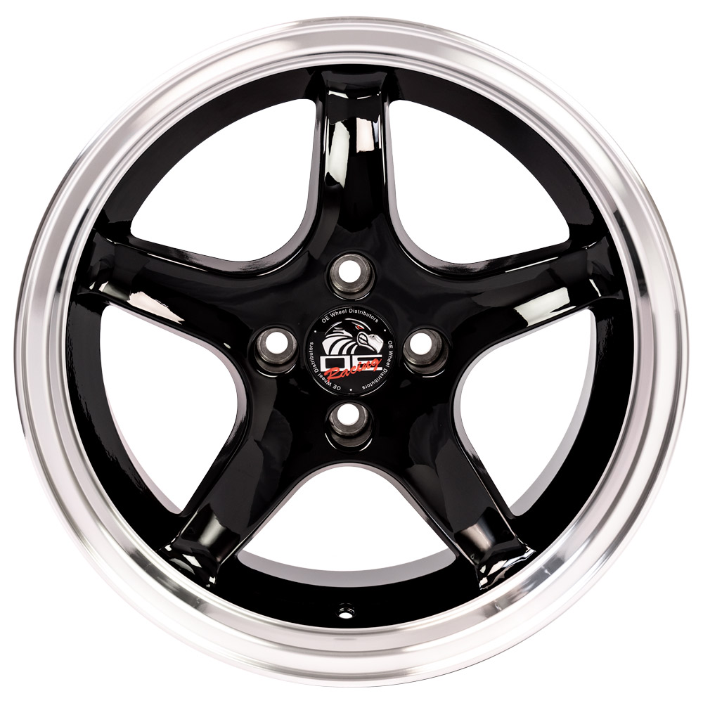 17" Replica Wheel fits Ford Mustang,  FR04A Machined Lip Black 17x8