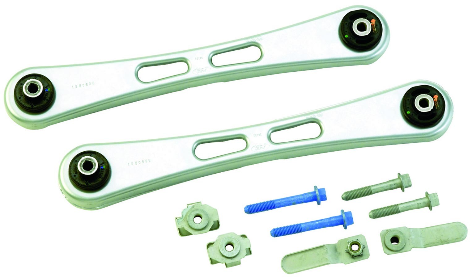 FORD Trailing Arm, Rear, Lower, Stamped, Greasable, Rubber Bushings, Steel, Natural, Ford Mustang 2005-09, Pair