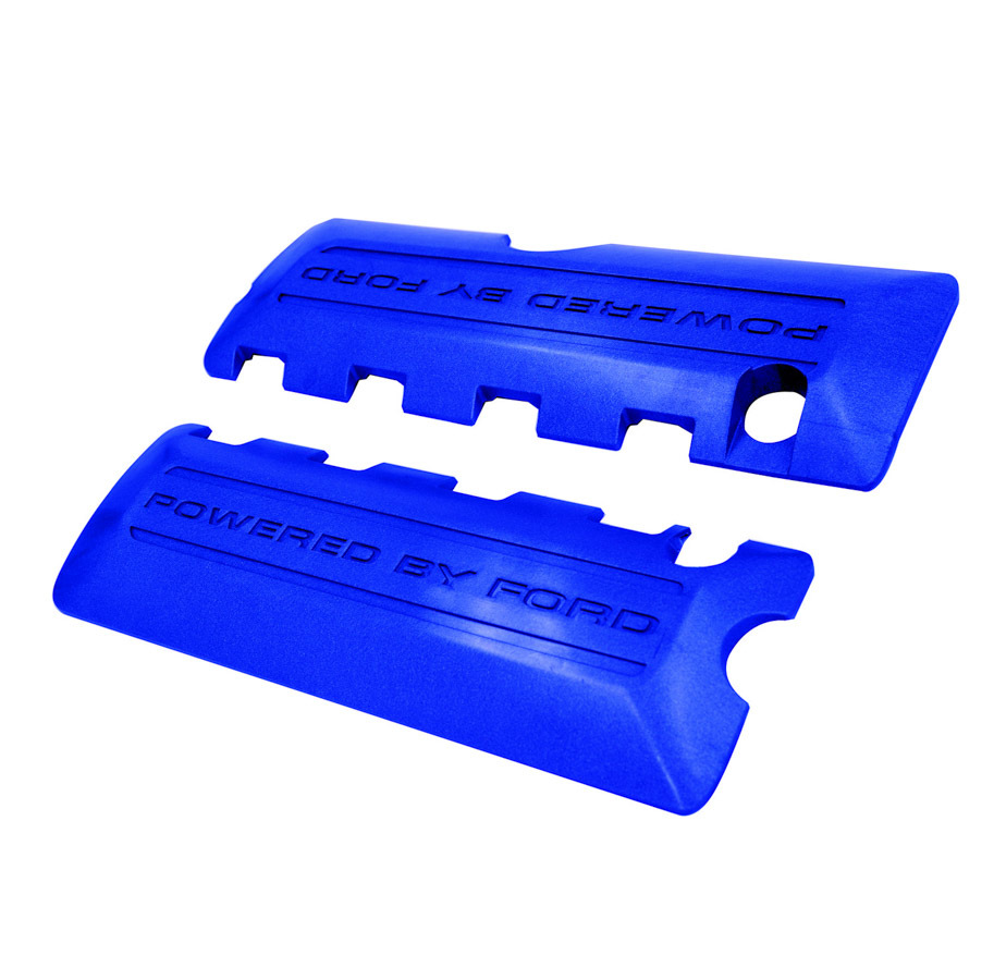 FORD Engine Coil Cover, Powered By Ford Logo, Plastic, Blue, Ford Coyote, GT, Ford Mustang 2011-12, Pair