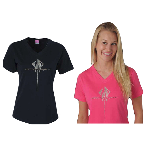 C7 Stingray Corvette Ladies C7 Stingray Logo Rhinestone V-Neck Shirt