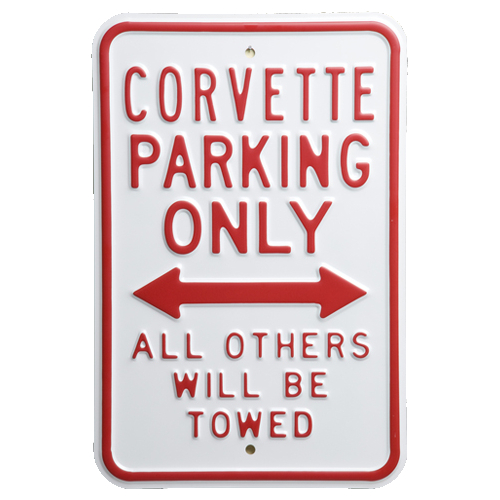 Corvette Parking Sign : Large Corvette Sign, White with Red lettering