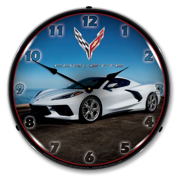 C8 Corvette in White LED Wall Clock 14"