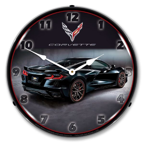 C8 Corvette in Black LED Wall Clock 14"
