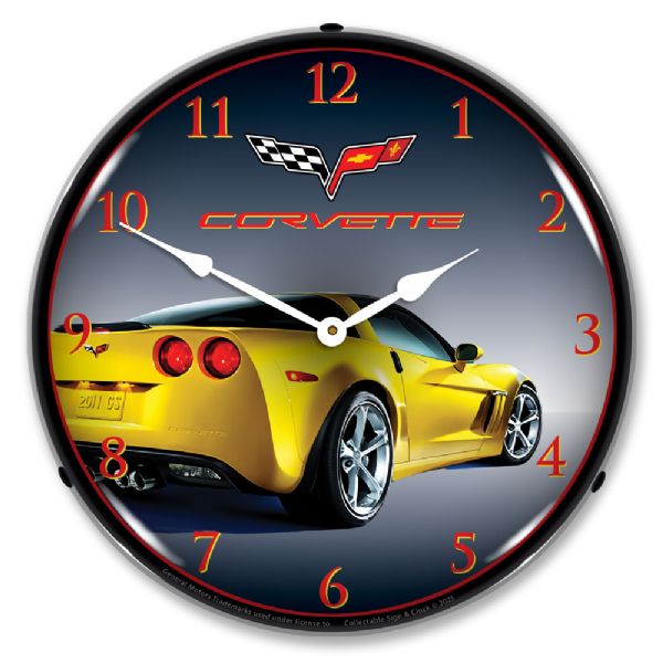 C6 Corvette Grand Sport Yellow LED Wall Clock 14"