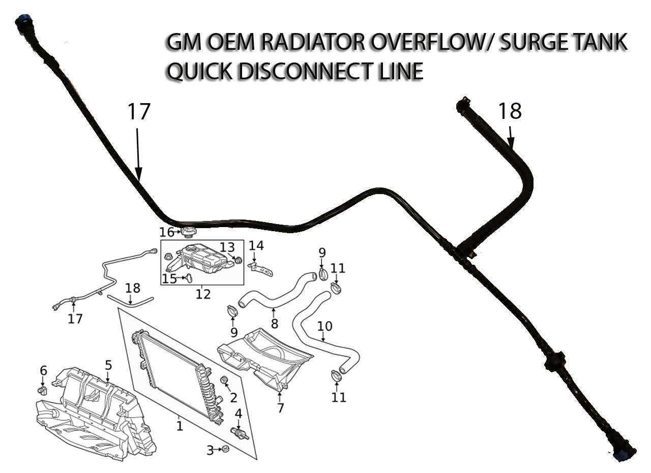 GM OEM Radiator Surge Tank Overflow Hard Line, Halltech Air Intakes