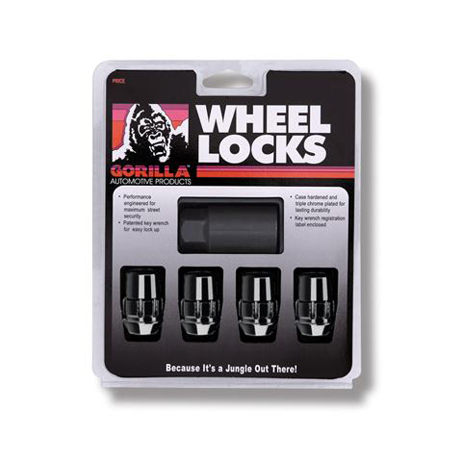 GORILLA 71641NBC Wheel Locks Acorn Black Chrome 14mm x 1.50 4Pack