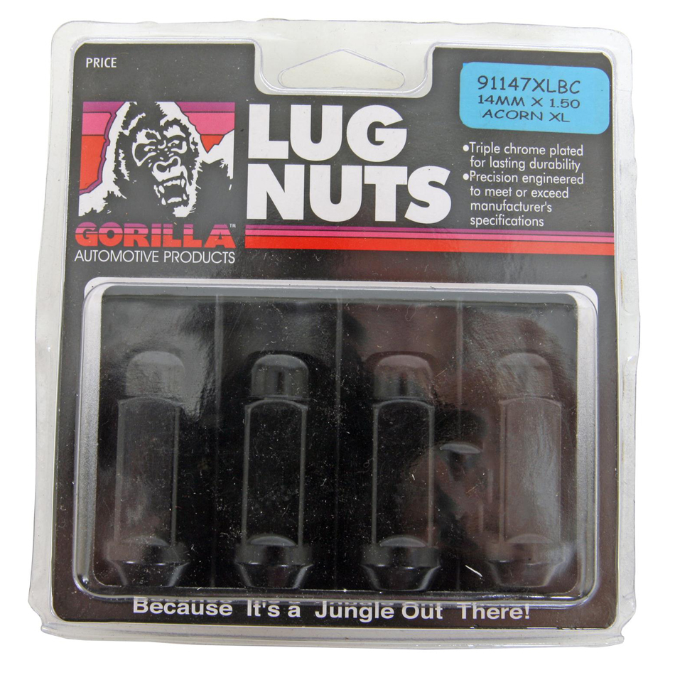 GORILLA 91147XLBC 4 Lugnuts Acorn Bulge 14 mm x 1.5 Black X-Long