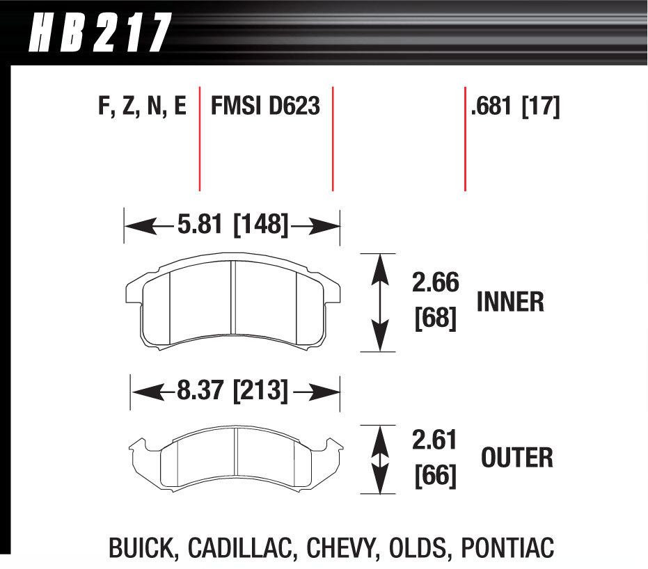 HAWK BRAKE Performance Street Brake Pads (4) HB217F681