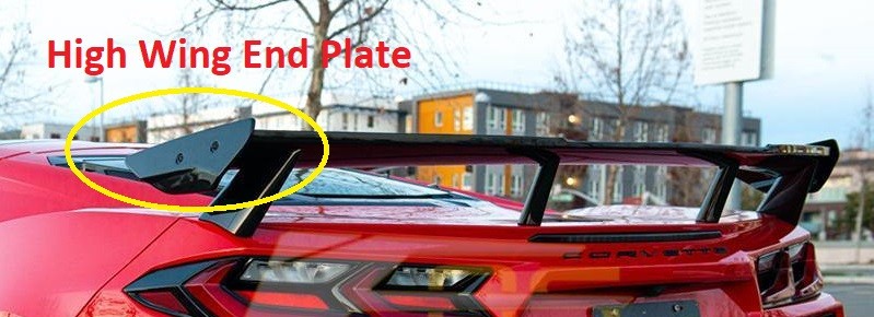 C8 Corvette Stingray Rear High Wing Spoiler Side Plates, Carbon Fiber, Carbon Flash