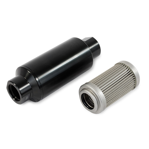 40 Micron Stainless Steel Fuel Filter with Black Aluminum Housing
