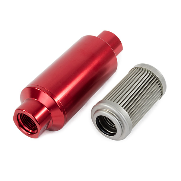 40 Micron Stainless Steel Fuel Filter with Red Aluminum Housing