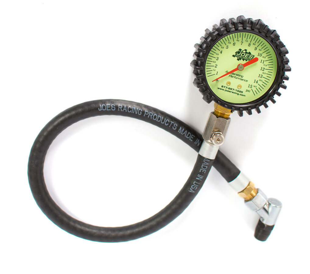 Tire Pressure Gauge, Glow in the Dark, 0-15 psi, Analog, 2-1/2 in Diameter, White Face, 1 lb Increments, Each